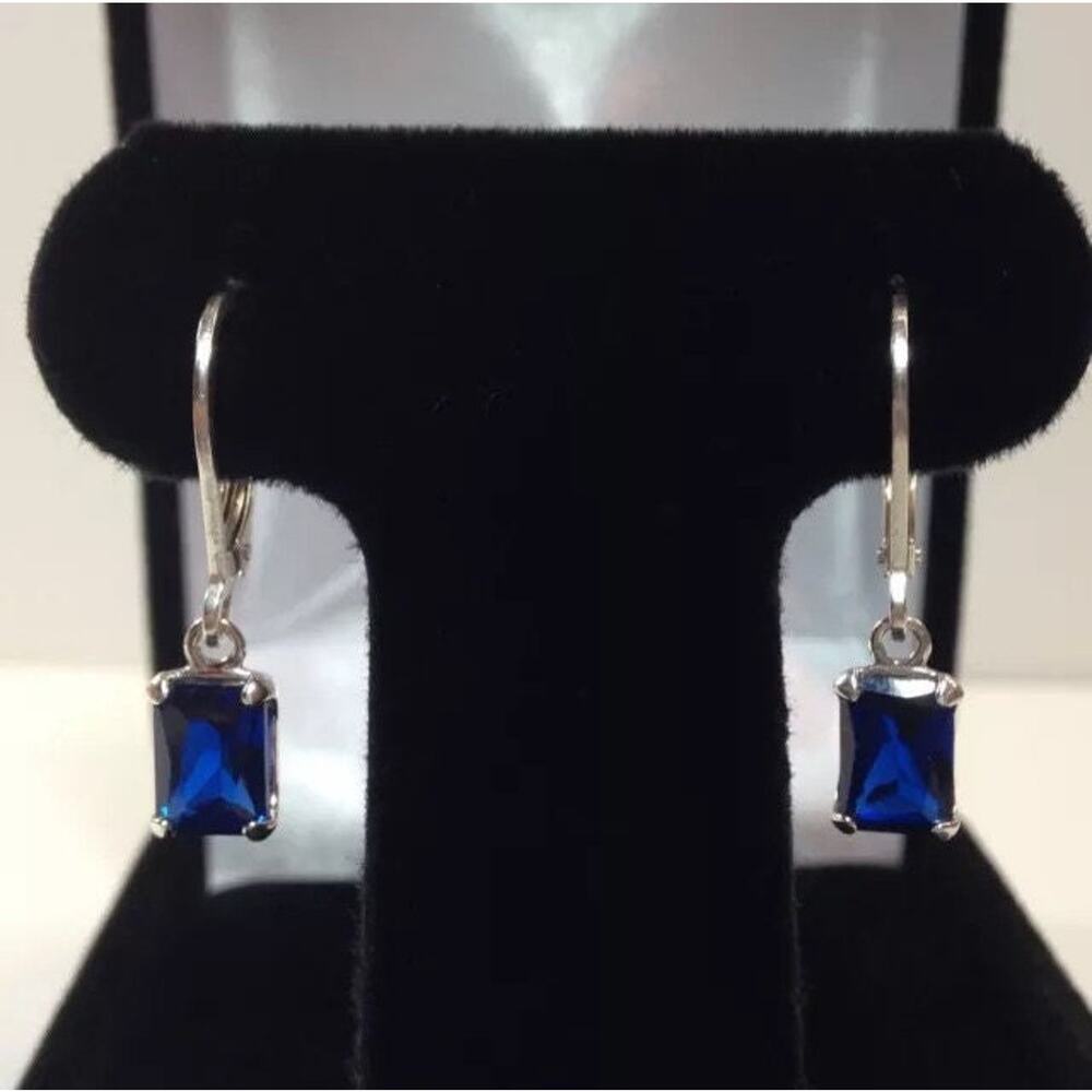 Beautiful 2ctw Emerald Cut Sapphire Earrings in Sterling Silver